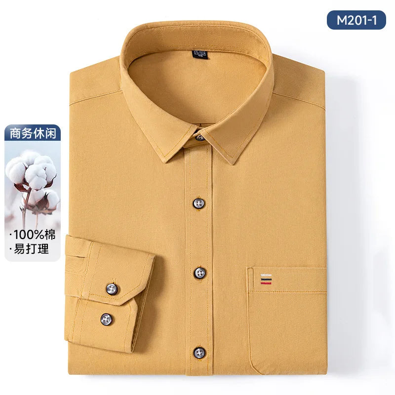 7XL Solid Color 100 Cotton Long Sleeve Shirt Men Business Casual White Shirt Black Blue Men Shirt Long Sleeve Slim Fit Pocket