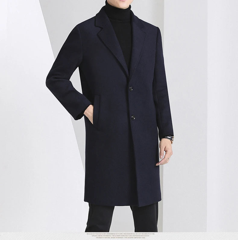 Winter Autumn Men's Timeless Woolen Overcoat Grey Navy Black Burgundy Notched Collar Design Cashmere Coat Plus Size Menswear