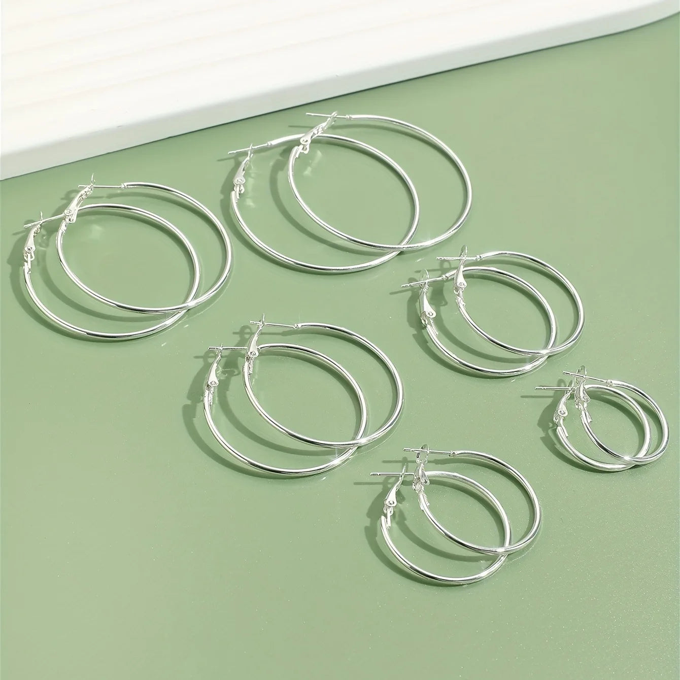6pair /set Smooth Open Women Men Hoop Earrings Stainless Steel Ears Jewelry Accessories, Birthday Gifts. Party Gifts