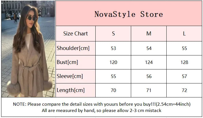 Elegant Lace Up Woolen Coat Women Solid Loose Lapel Furry Belt Long Sleeve Short Jacket 2025 Autumn Winter Lady Cardigan Outwear