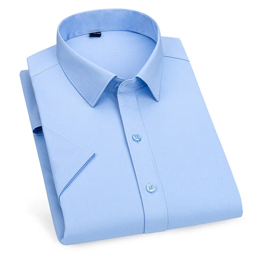 Men's short-sleeved shirt Business casual tooling solid color high-quality non-ironing slim fashion trend top shirt white shirt