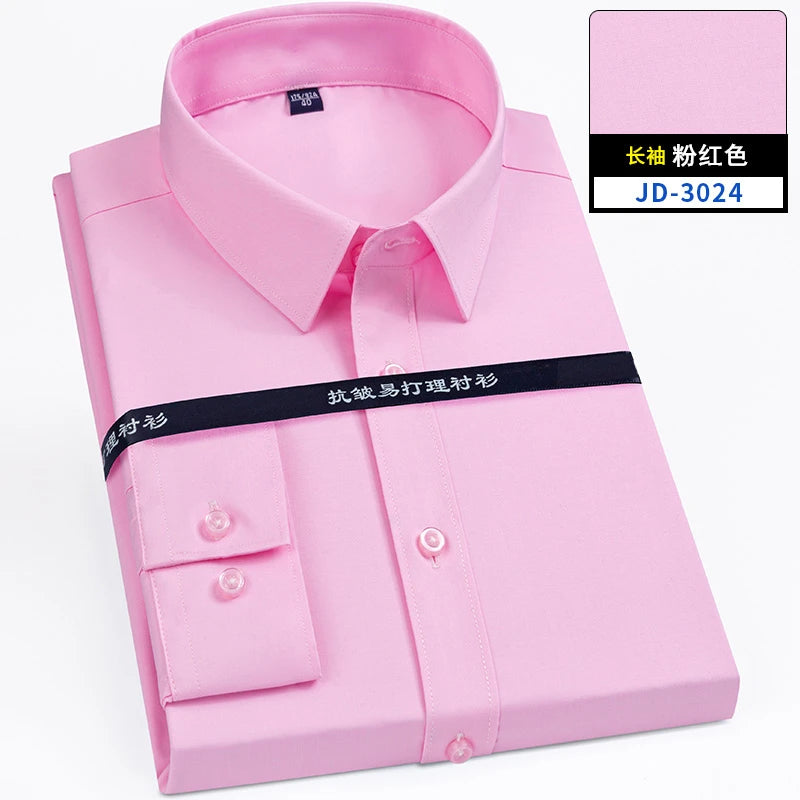 8XL Superfine Denier Bamboo Fiber Micro Elastic Formal Shirts for Men Plus Large Size Casual Slim Fit Long Sleeve Shirts for Men