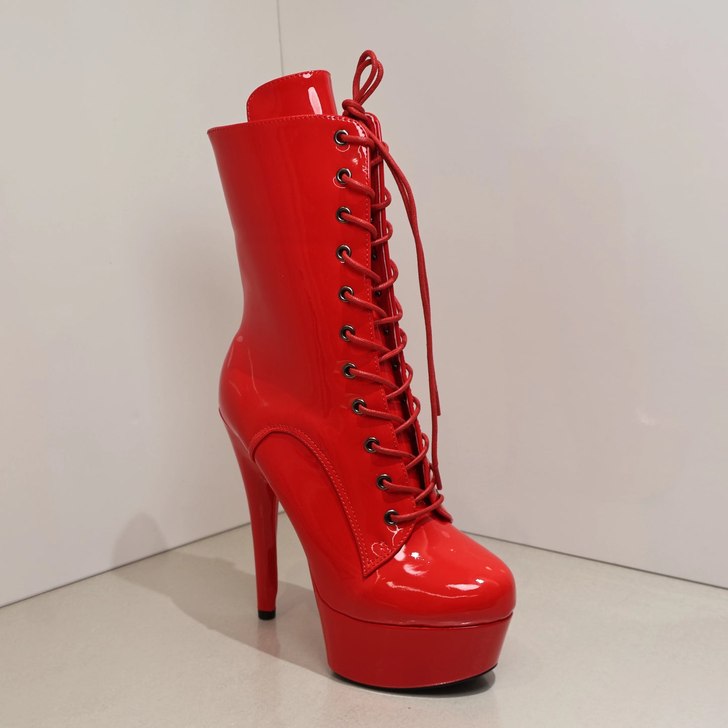 Sexy Black 15cm High Heel Women Ankle Boots Zippered Lace-Up Platform Stripper Shoes Western Style Pole Dancing Boots for Women