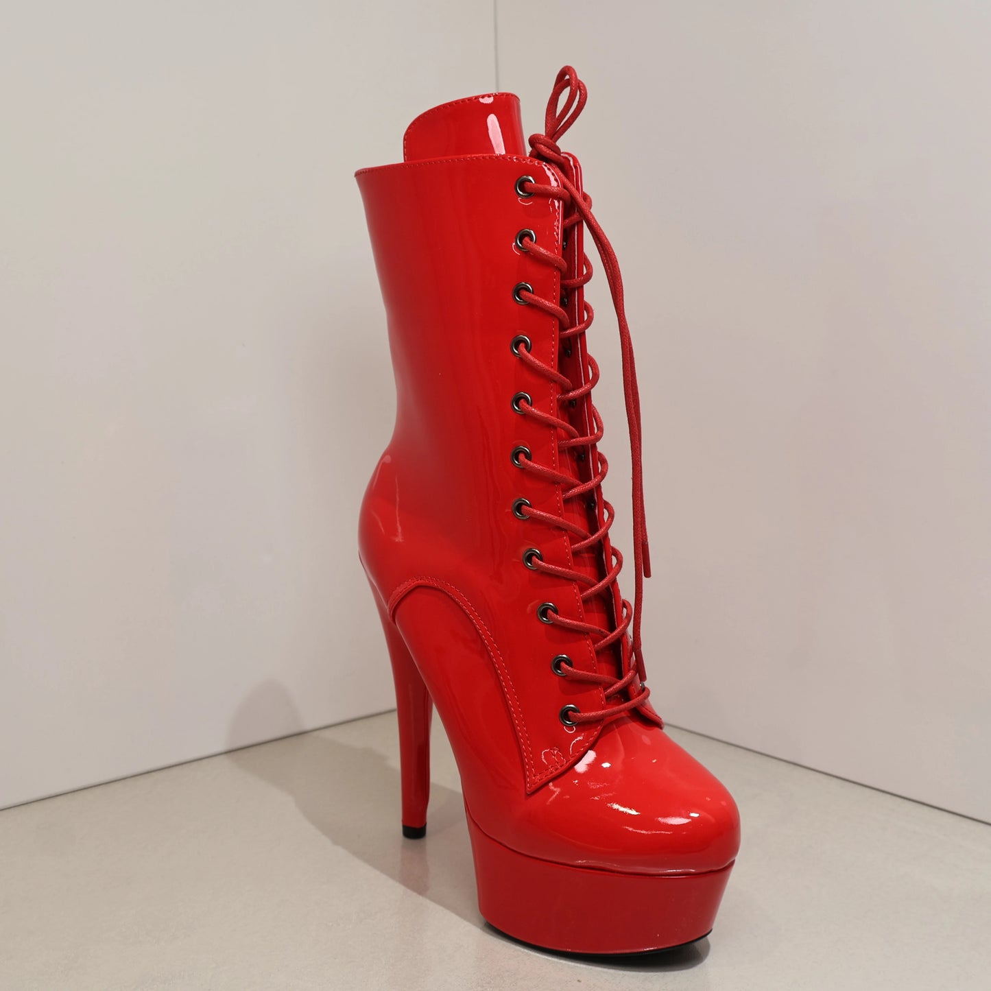 Sexy Black 15cm High Heel Women Ankle Boots Zippered Lace-Up Platform Stripper Shoes Western Style Pole Dancing Boots for Women