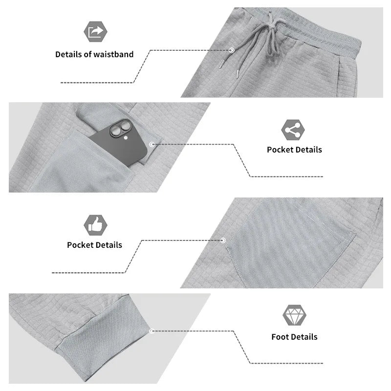 Men's Clothing  Pants Autumn Winter Fashion Casual Heavyweight Small Check Loose Jogger Sweatpants Waffles
