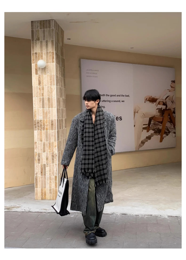 Mauroicardi Autumn Winter Oversized Long Thicken Warm Grey Woolen Coat Men Shoulder Pads Double Breasted Wool & Blends Overcoat