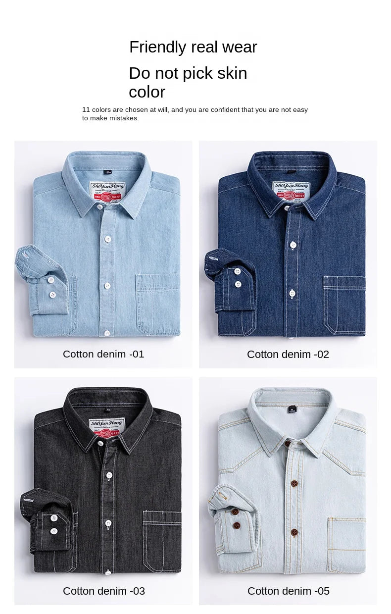 2023 Denim Pocket Design Shirt Classic 100% Cotton  Long-Sleeve  Fashion Embroider Comfortable Clothes