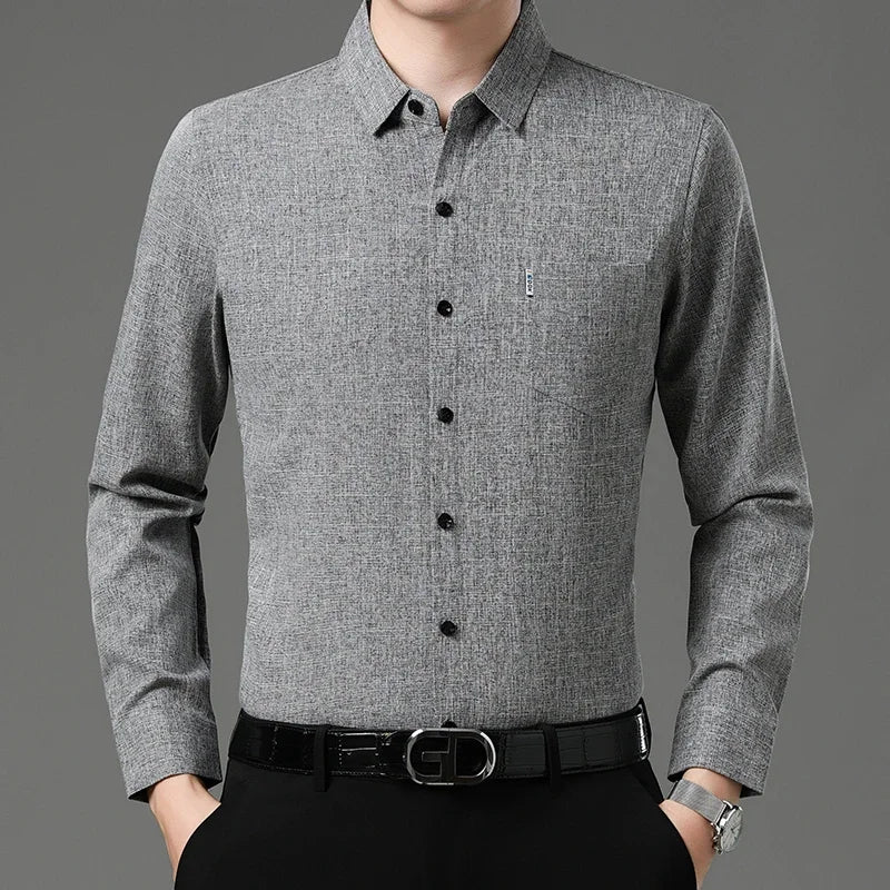 New Men's Business Casual Long Sleeved Printed Shirt with Wrinkle Resistance No Ironing Comfortable All Season Versatile Top