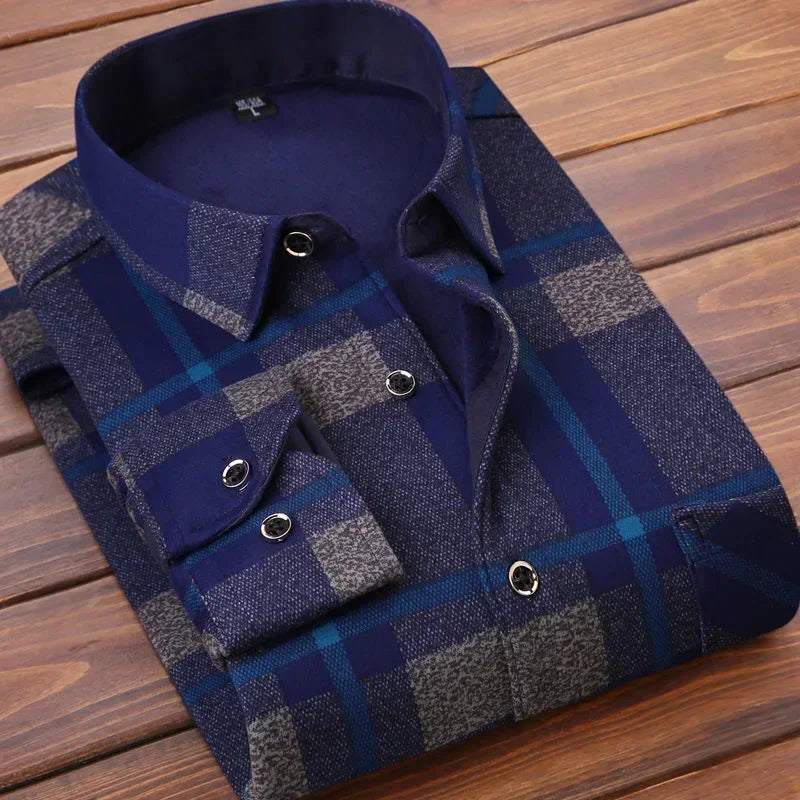 2025 Men's Autumn Winter Casual Long Sleeve Plaid Shirt Thick Warm Men's Casual High Quality Soft Large Size Warm Shirt Tops 4XL