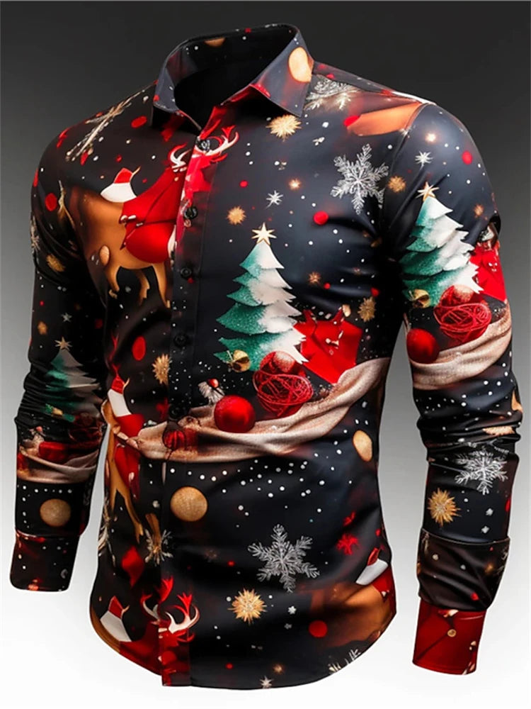 3D Fashion Printed Christmas Pattern Shirt For Autumn And Winter Casual men's Long Sleeve Shirt Street Design Harajuku Tops 2024