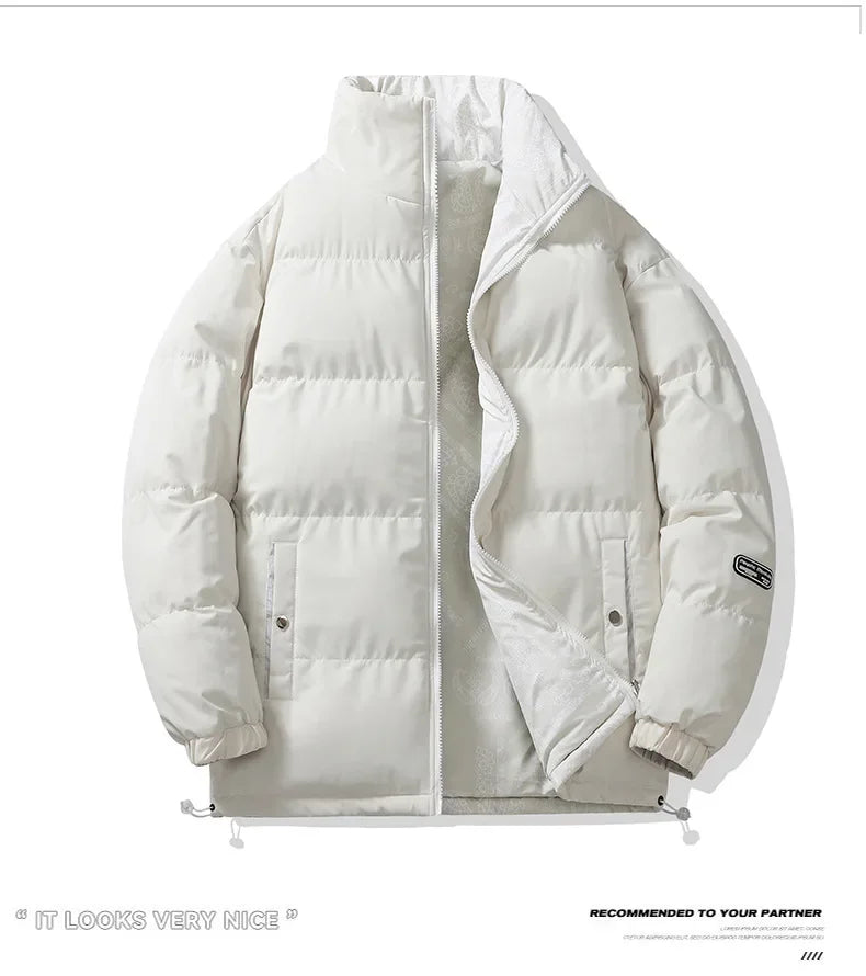 Double-Sided Wear Thickened Cotton Jacket for Men Women Stand Collar Warm Casual Loose Fit Winter Couple Windproof Bread Jacket