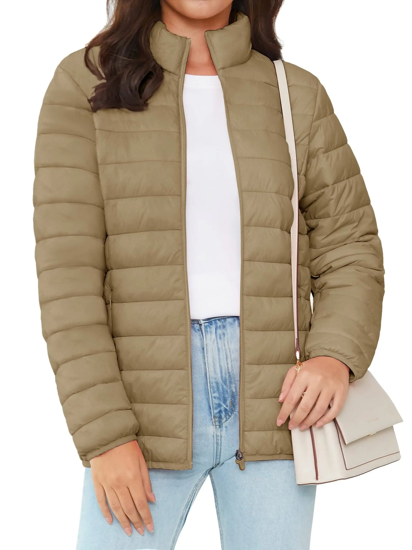 TACVASEN Full Zip Up Puffer Jacket Womens Winter Lightweight Quilted Down Warm Coats Casual Windbreaker Oversize Outwear Outdoor
