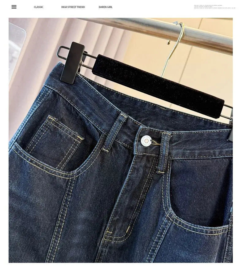 Y2K Fashion Letter Embroidery Jeans Vintage Dark Blue Baggy Pants Women Clothing New Rock Wide Leg Lady Denim Trousers