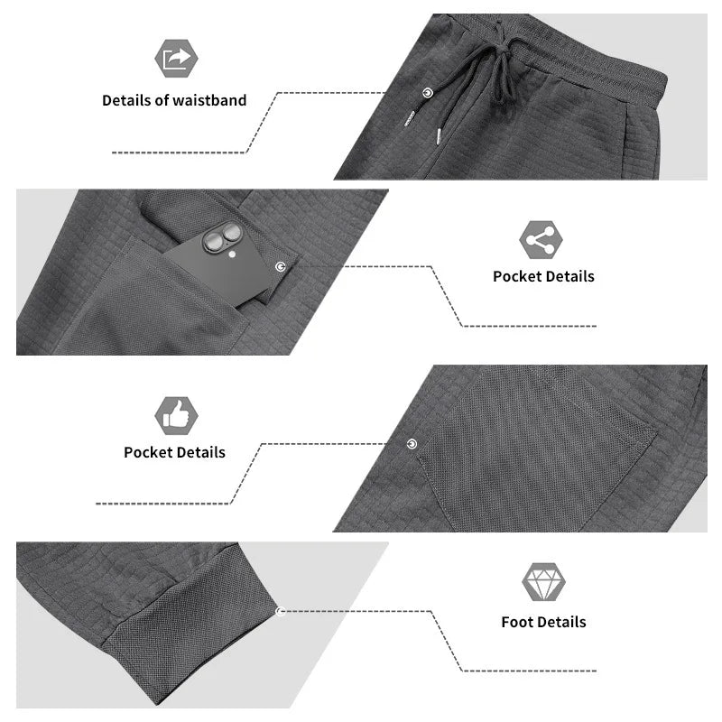 Men's Clothing  Pants Autumn Winter Fashion Casual Heavyweight Small Check Loose Jogger Sweatpants Waffles