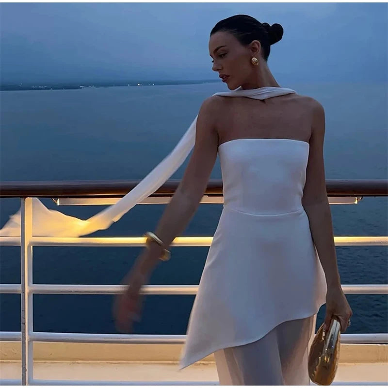 Elegant Strapless Long Dress Women Sexy Patchwork Mesh Sleeveless Sacrf Vestidos Female 2025 Spring Split Evening Dresses Lady