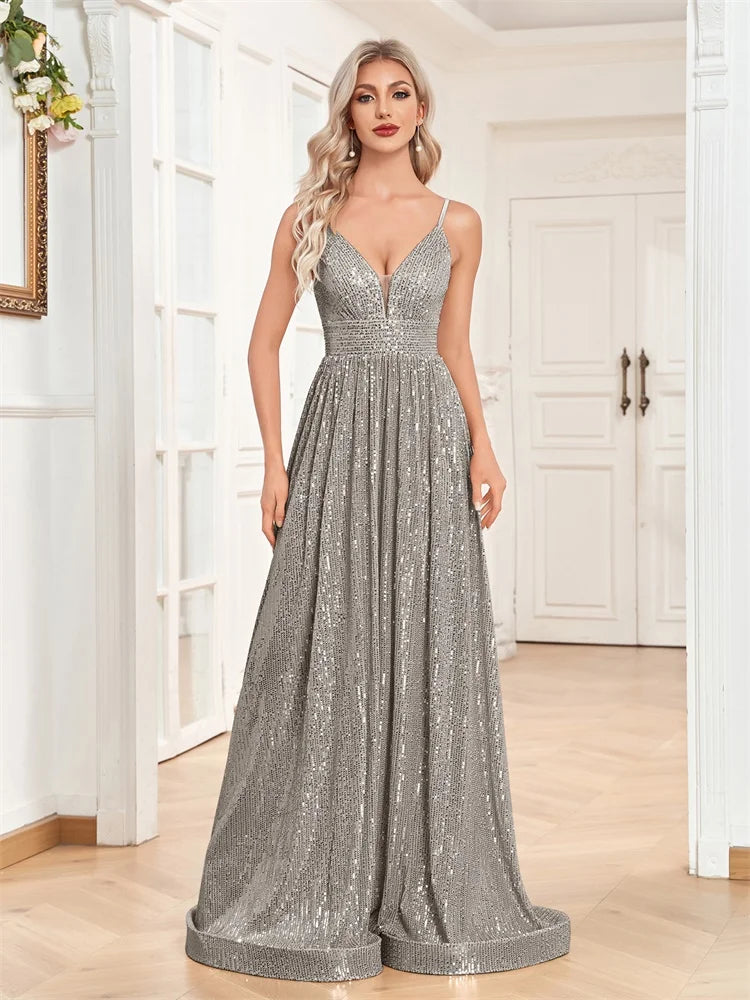 Elegant Sexy Backless Sequins Evening Dress Long 2025 Mermaid Formal Gown Women Wedding Party Dresses Caicktail Graduation  Prom