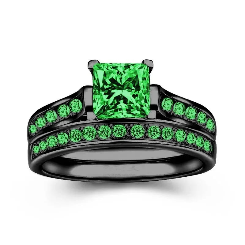Charm Couple Rings Romantic Women Red Rhinestones Rings Set Trendy Men Stainless Steel Celtic Dragon Rings Wedding Band Jewelry