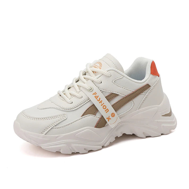 Casual Leather Sneakers for Women Autumn Winter Comfortable Walking Shoes Fashion Patchwork Thick Bottom Sports Shoes Female