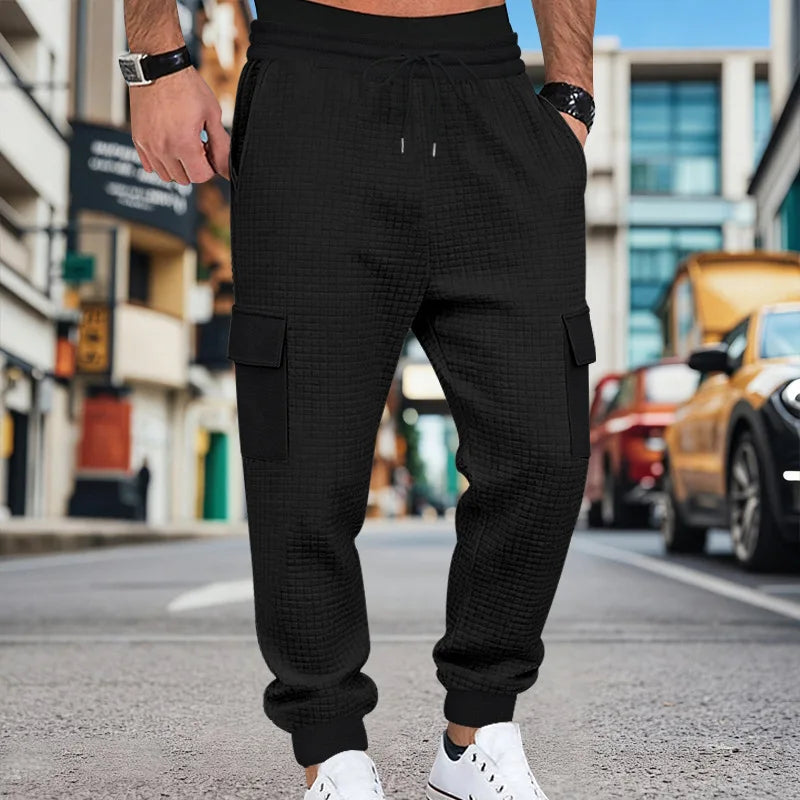 Men's Clothing  Pants Autumn Winter Fashion Casual Heavyweight Small Check Loose Jogger Sweatpants Waffles