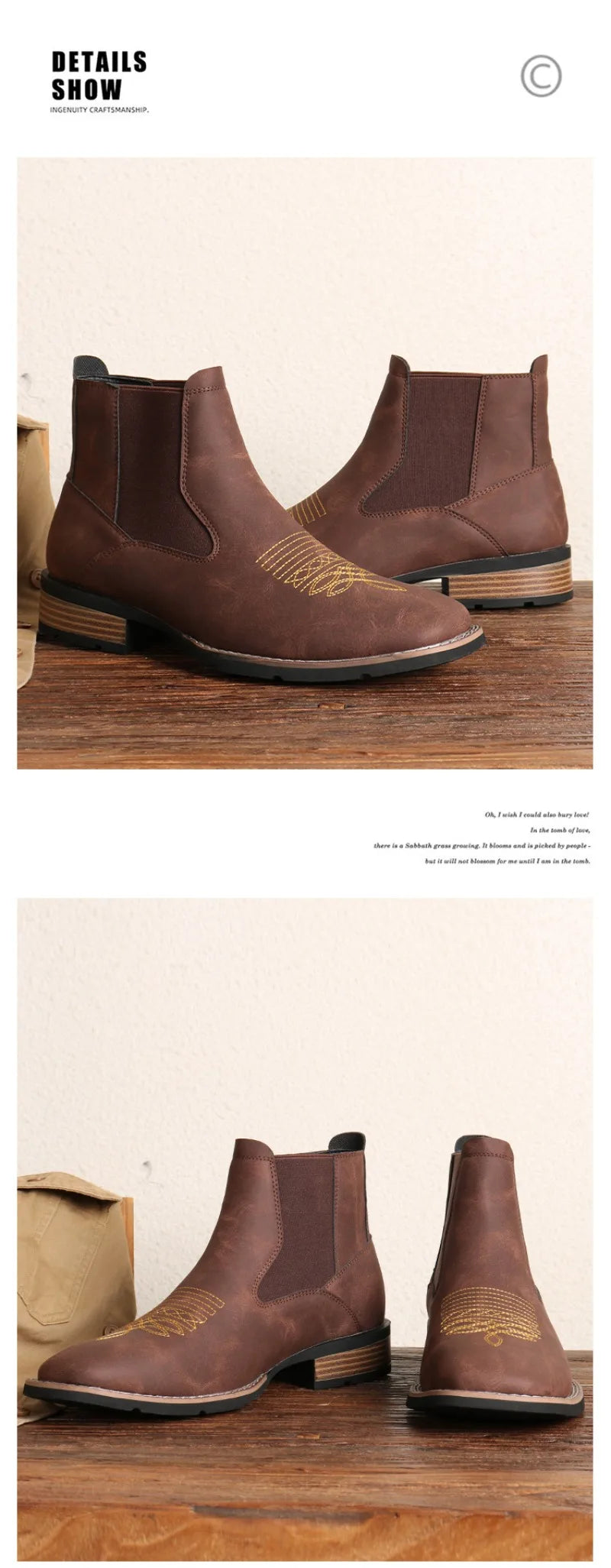 Men's Chelsea Boots High Quality Casual Leather Boots Retro Ankle Boots for Men Embroidery Western Cowboy Boot Botas Masculinas