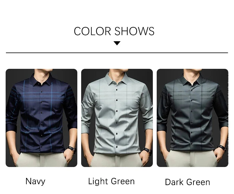 BROWON Formal Shirt Men 2025 Autumn New Long Sleeve Male Shirt Fashion Business Mulberry Silk Striped Shirts for Man Wear