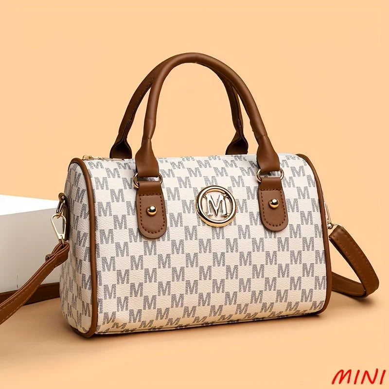 Women Alphabet Shoulder Bag with Golden "M" Logo, Synthetic Faux Leather Small Crossbody Bag for Work, Travel, Parties, and Gift
