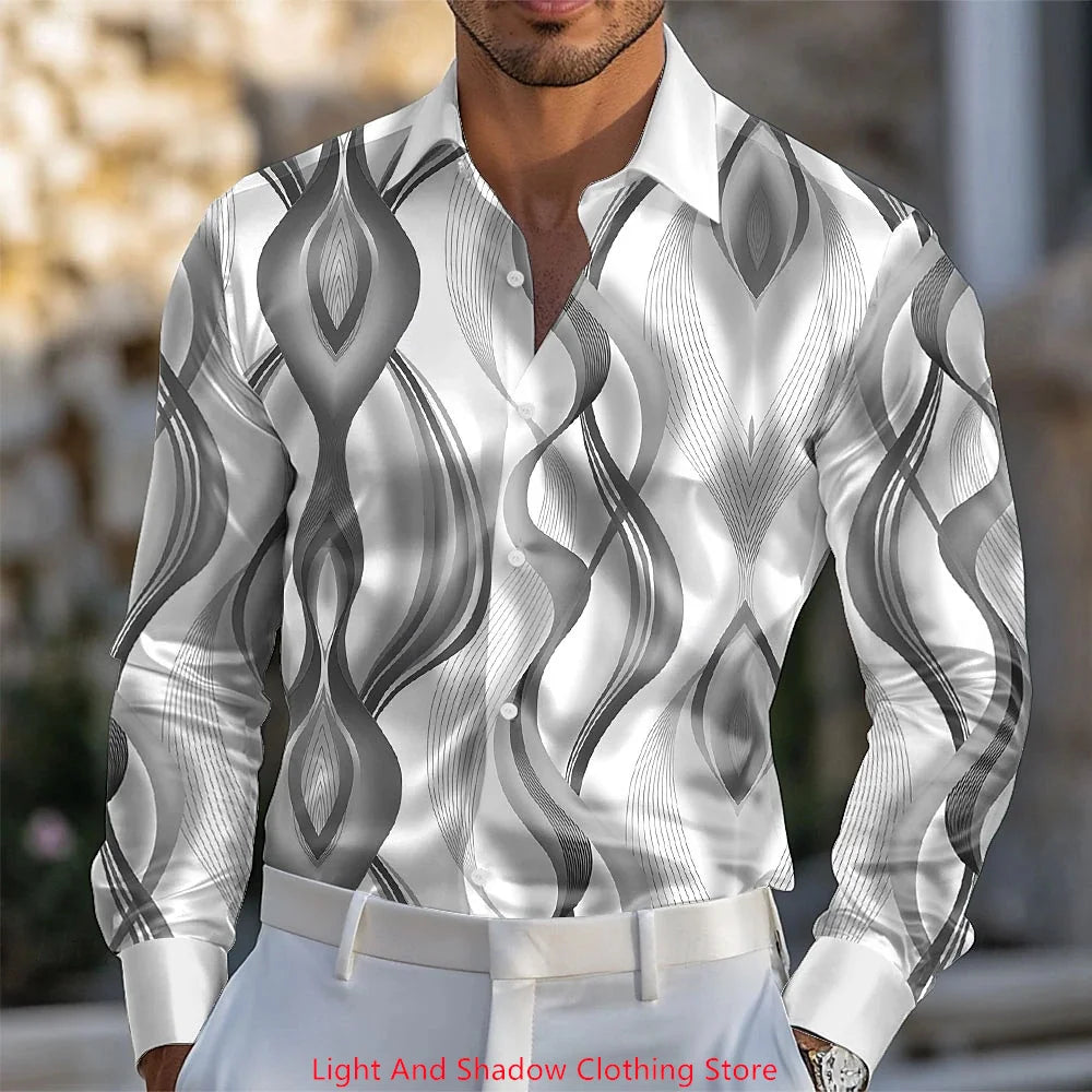 Men's Business Casual Shirt Fashionable Luxury Comfortable Fabric Printed Shirt Long Sleeve Collar Button Party Shirt XS-6XL