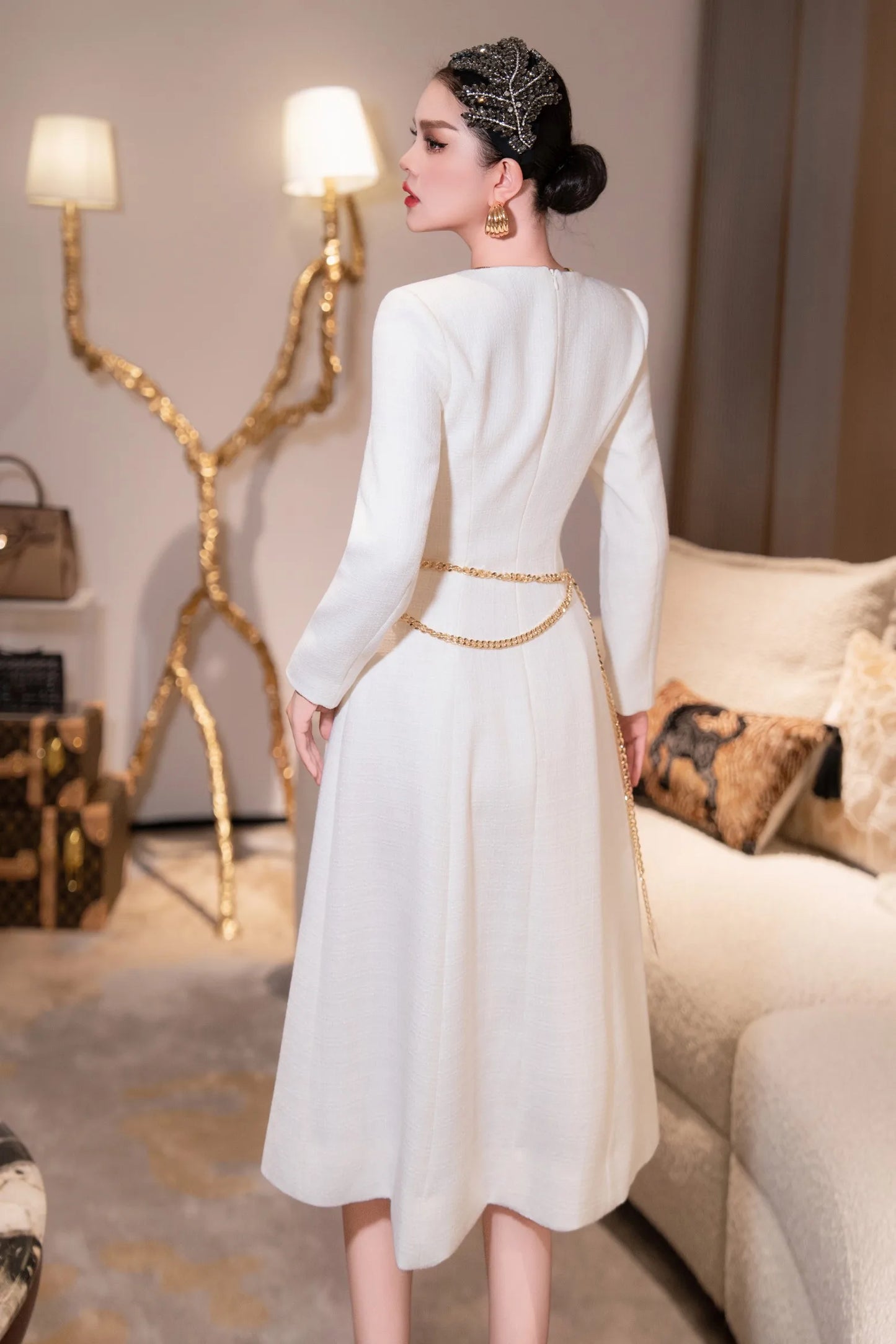 ZJYT New Arrivals Autumn Dresses for Women 2025 Elegant Designer Long Sleeve Single Breasted Party Yellow Dress with Belt