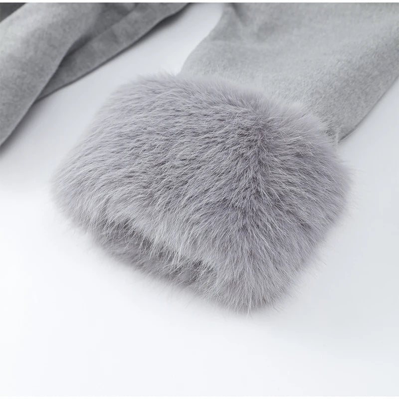 Elegant Lace Up Woolen Coat Women Solid Loose Lapel Furry Belt Long Sleeve Short Jacket 2025 Autumn Winter Lady Cardigan Outwear