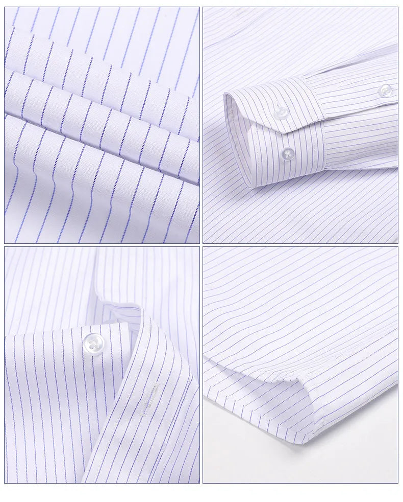 8XL Formal Office Wear 100 Cotton Long Sleeve Shirt for Men Business Casual Striped Work Shirt Men Long Sleeve White Black Blue