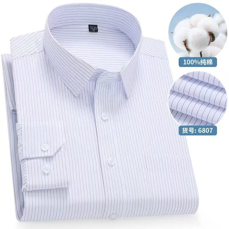 8XL Formal Office Wear 100 Cotton Long Sleeve Shirt for Men Business Casual Striped Work Shirt Men Long Sleeve White Black Blue