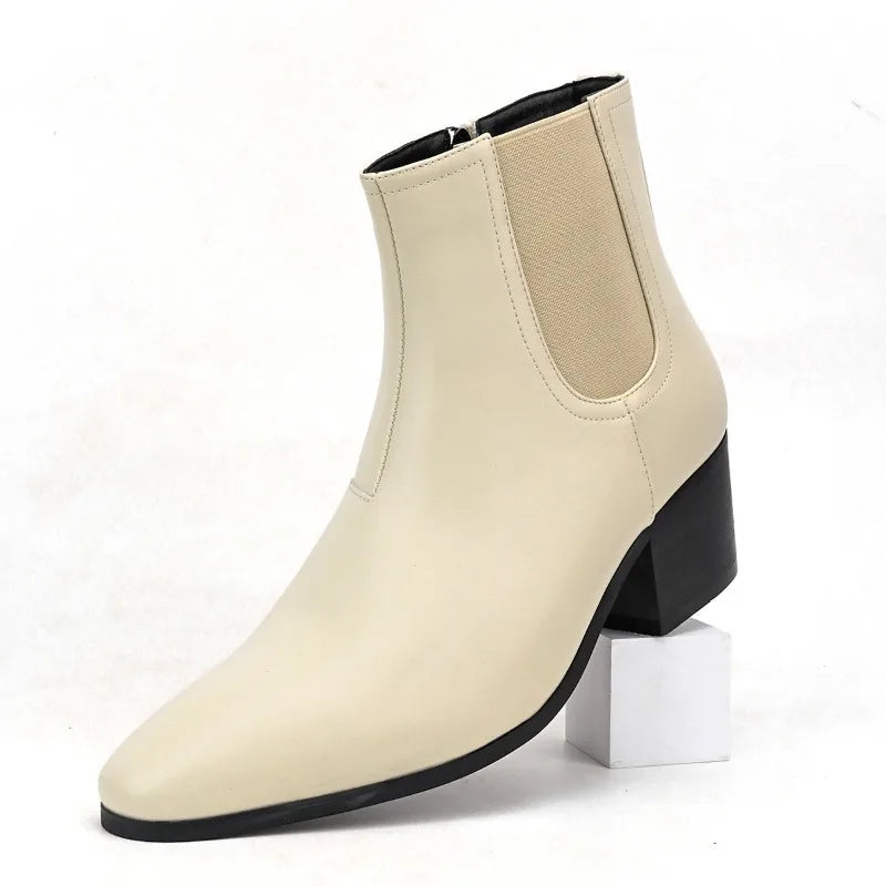 New Chelsea Boots for Men Fashion High Heels Short Boots High Top Platform Boots Men's Shoes Height Increase Botas Para Hombre