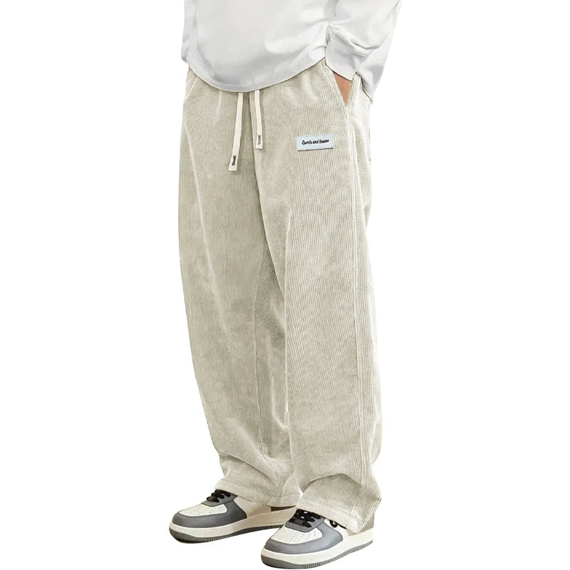 New Mens Corduroy Casual Pants Fashion Loose Fit Baggy Pants Straight Sweatpants Elastic Waist Drawstring Outdoor Streetwear