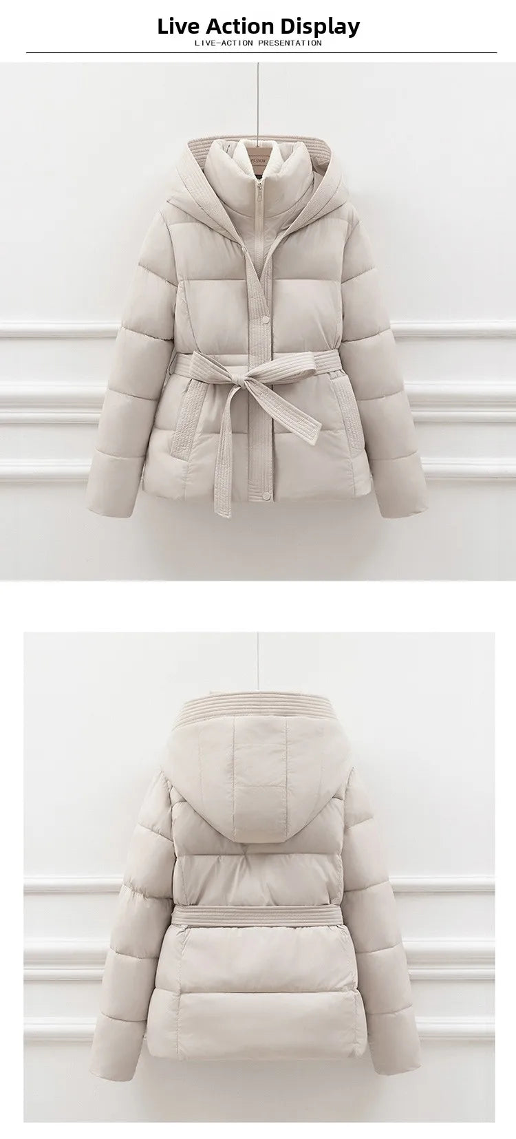 ort Padded Cotton Jaet Women Thiened Winter Coat with Hoodie Slimming Design Waist-Cinching Trendy Outerwear