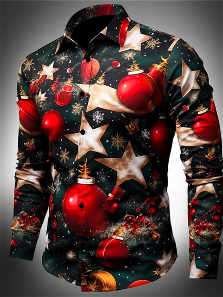 3D Fashion Printed Christmas Pattern Shirt For Autumn And Winter Casual men's Long Sleeve Shirt Street Design Harajuku Tops 2024