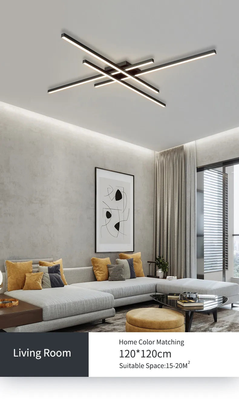 Black chandelier square bedroom lamps living room lamp led ceiling lamp Nordic minimalist creative led ceiling lamp strip lights