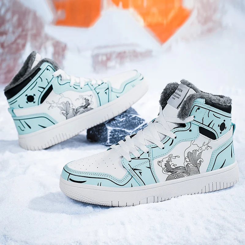 Mens Board Shoes 2025 New Winter Warm Anti Slip Thick Soled Outdoor Casual Sneakers Fashion High Top Lace Up Flat Walking Shoes