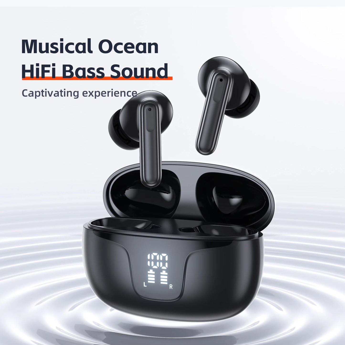 QERE-E60 Wireless Headphones, TWS Bluetooth 5.3,HD Microphone,HIFI Earphones,13mm Driver,Touch control,With displ, ANC Call, New