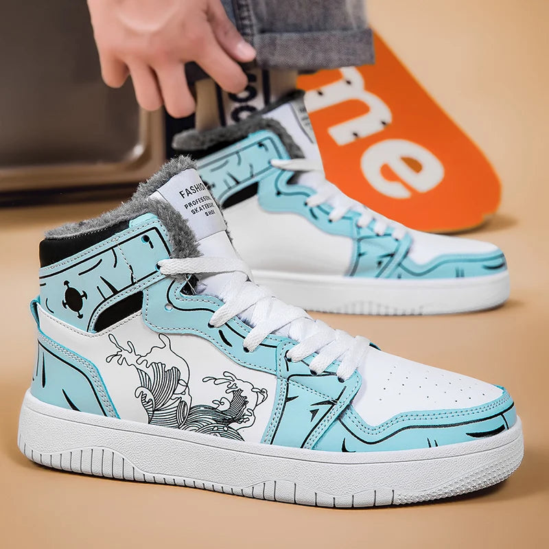 Mens Board Shoes 2025 New Winter Warm Anti Slip Thick Soled Outdoor Casual Sneakers Fashion High Top Lace Up Flat Walking Shoes