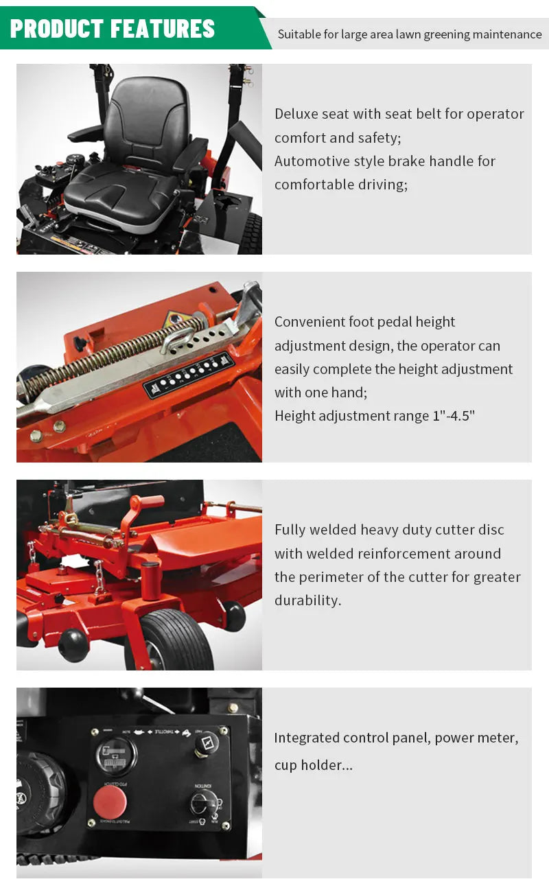 360° Turn Riding Lawn Mower 48-Inch15 HP Powered Petrol Zero Turn Garden Ride Grass Cutting Lawn Mower Customization