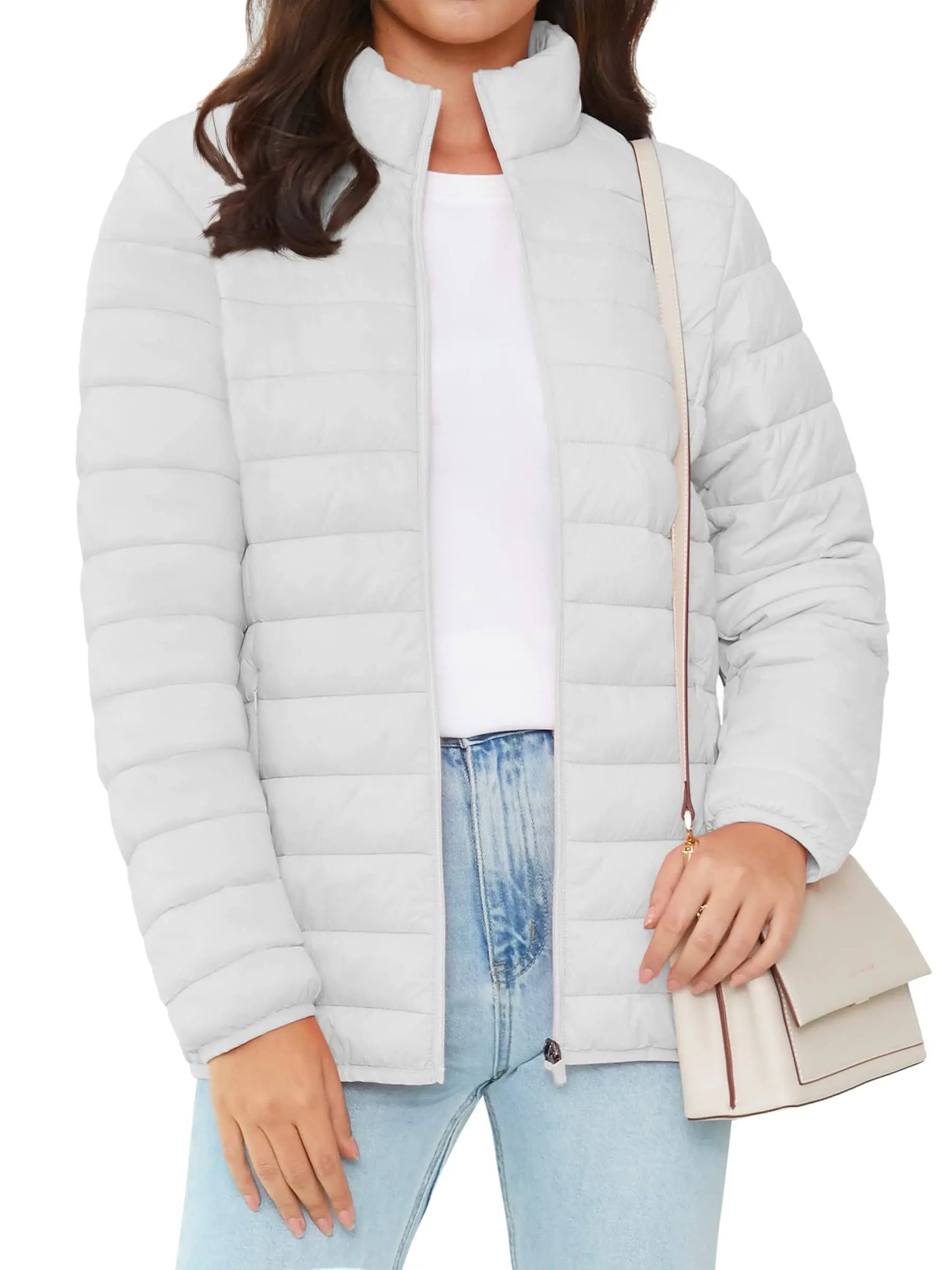 TACVASEN Full Zip Up Puffer Jacket Womens Winter Lightweight Quilted Down Warm Coats Casual Windbreaker Oversize Outwear Outdoor