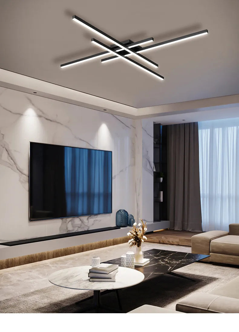 Black chandelier square bedroom lamps living room lamp led ceiling lamp Nordic minimalist creative led ceiling lamp strip lights