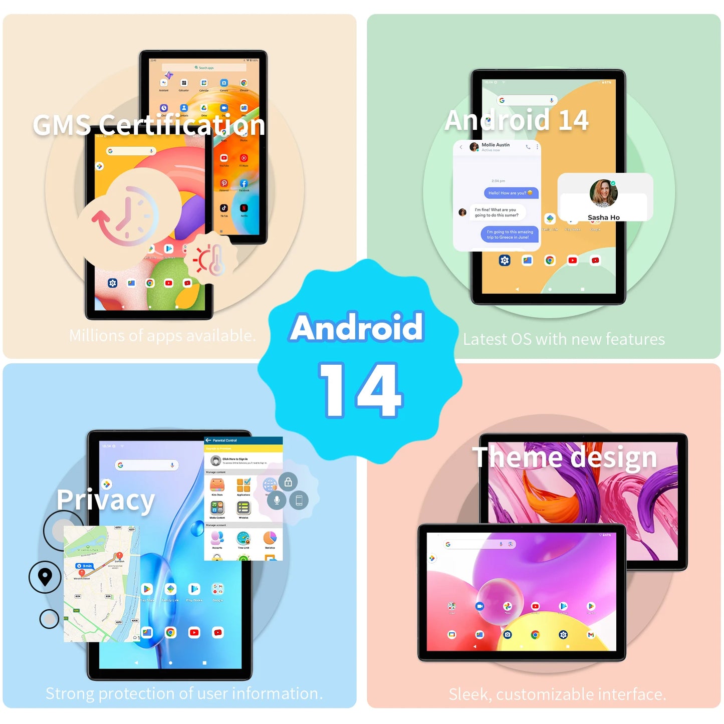 PRITOM Android 14 Tablet 10.1 Inch, 8GB(4+4 Expand) RAM + 128GB ROM, Octa Core, 5G WiFi, with Keyboard, Mouse, Case