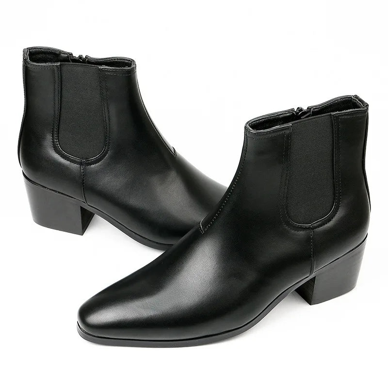 New Chelsea Boots for Men Fashion High Heels Short Boots High Top Platform Boots Men's Shoes Height Increase Botas Para Hombre