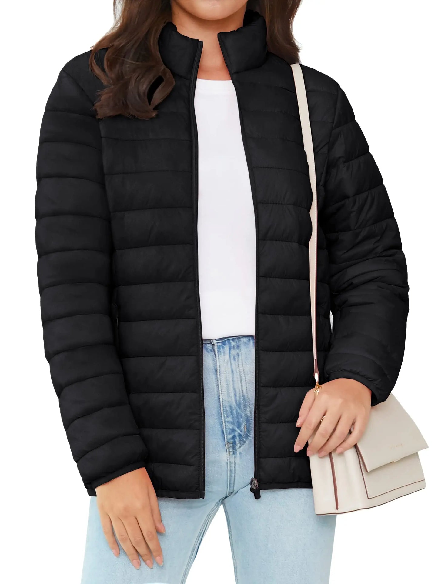 TACVASEN Full Zip Up Puffer Jacket Womens Winter Lightweight Quilted Down Warm Coats Casual Windbreaker Oversize Outwear Outdoor
