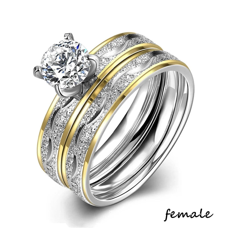 Charm Couple Rings Romantic Women Red Rhinestones Rings Set Trendy Men Stainless Steel Celtic Dragon Rings Wedding Band Jewelry