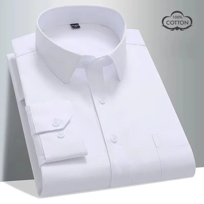 8XL Formal Office Wear 100 Cotton Long Sleeve Shirt for Men Business Casual Striped Work Shirt Men Long Sleeve White Black Blue