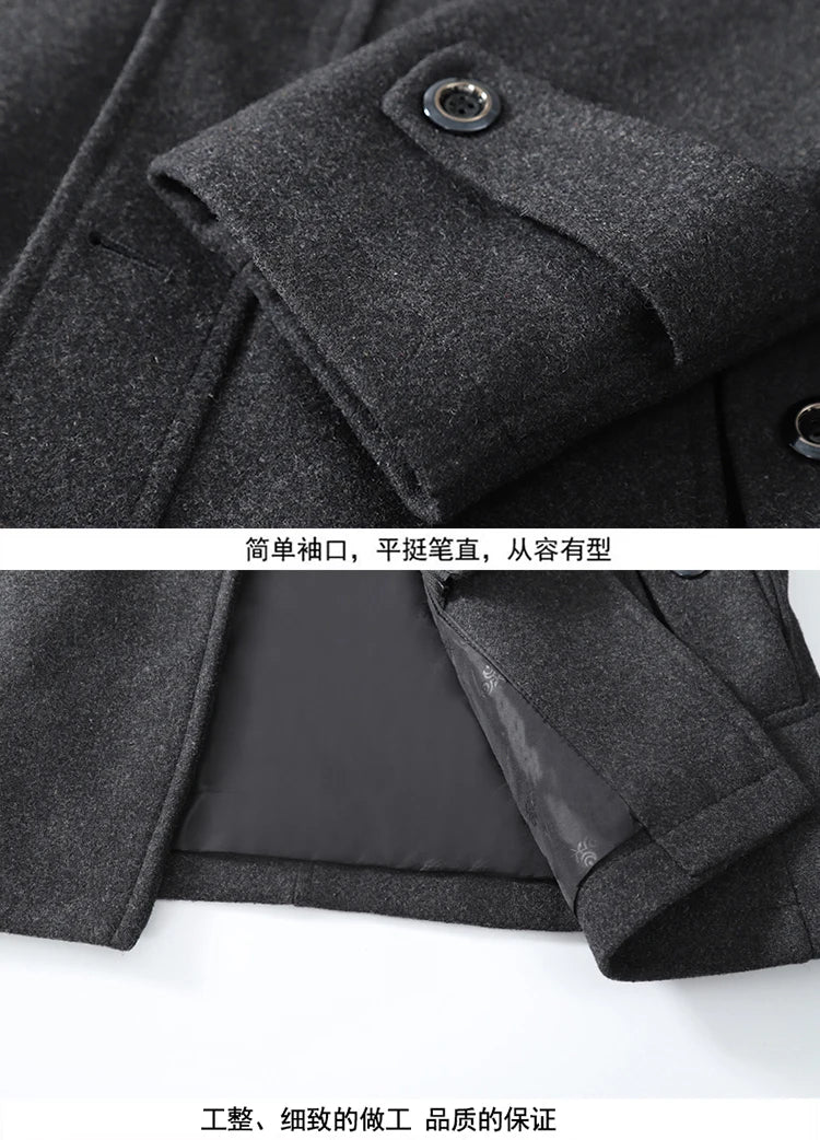 Men's Autumn Winter Fashion High-End Atmosphere Long Thickened Wool Overcoat Middle-Aged Men's Stylish Woolen Coat