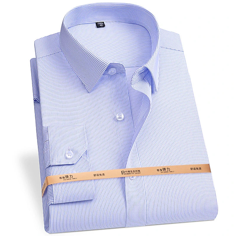 8XL Superfine Denier Bamboo Fiber Micro Elastic Formal Shirts for Men Plus Large Size Casual Slim Fit Long Sleeve Shirts for Men