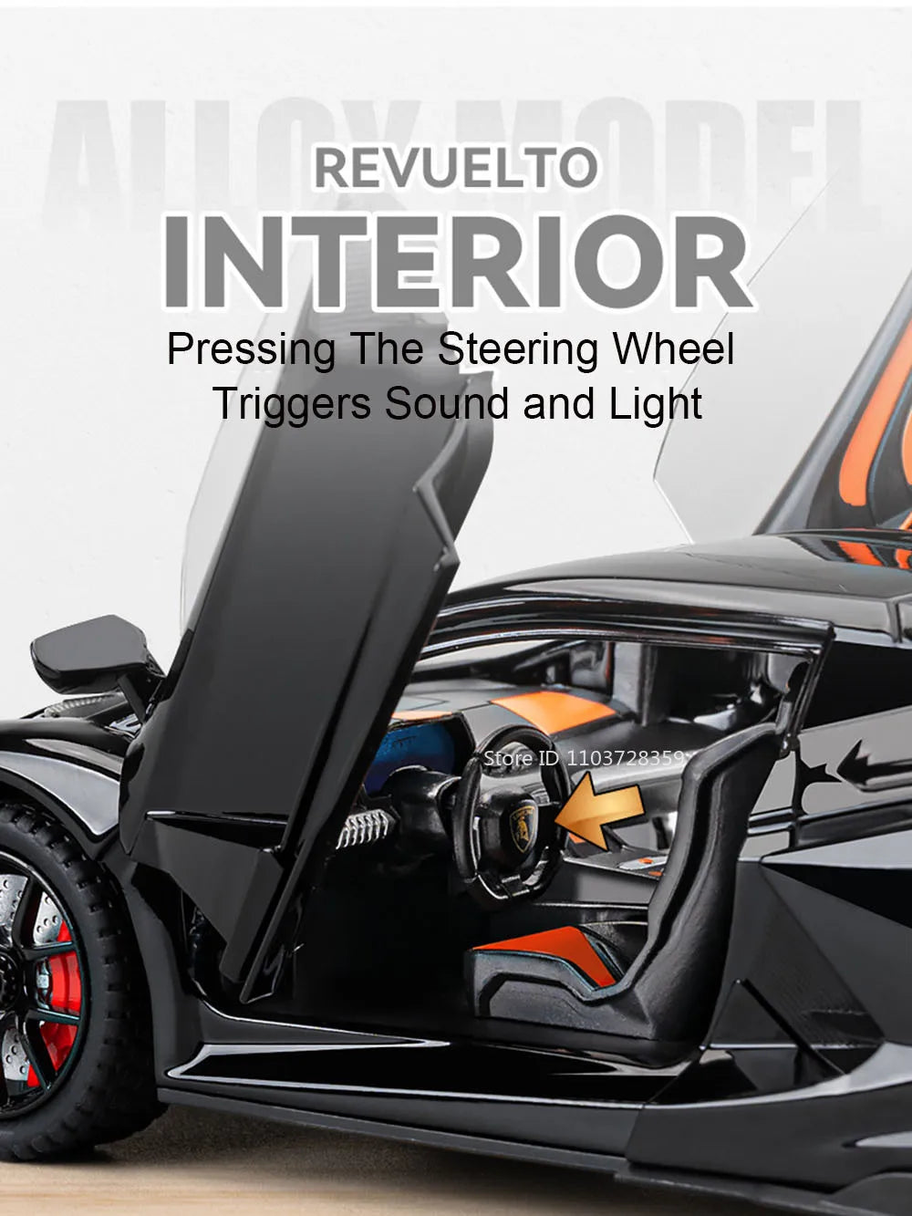 1:24 Scale REVUELTO Miniature Model Toy Sports Cars Alloy Diecast Supercars Sound Light Doors Opened Pull Back for Kids Gifts
